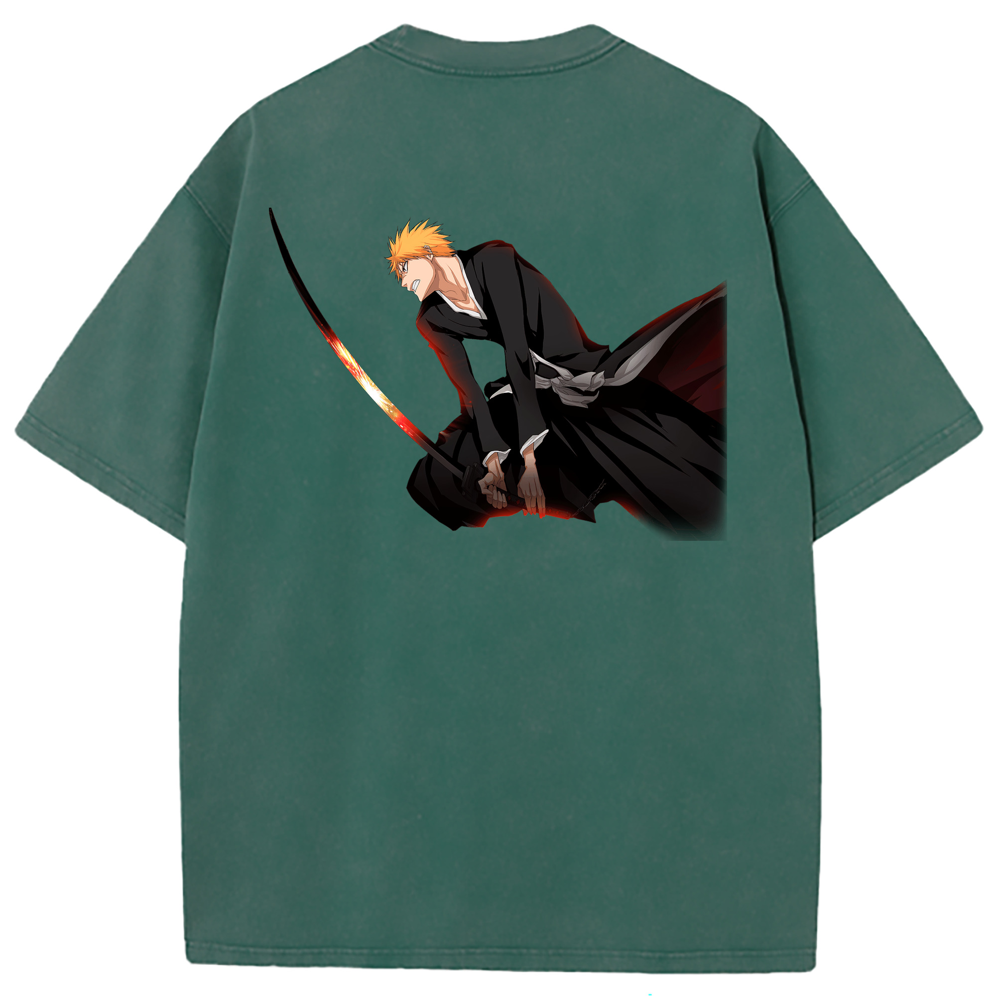 （画像用） ブリーチ 黒崎一護（くろさき いちご）BLEACH Kurosaki Ichigo 綿100% ヴィンテージ風 半袖Tシャツ（背面プリント）